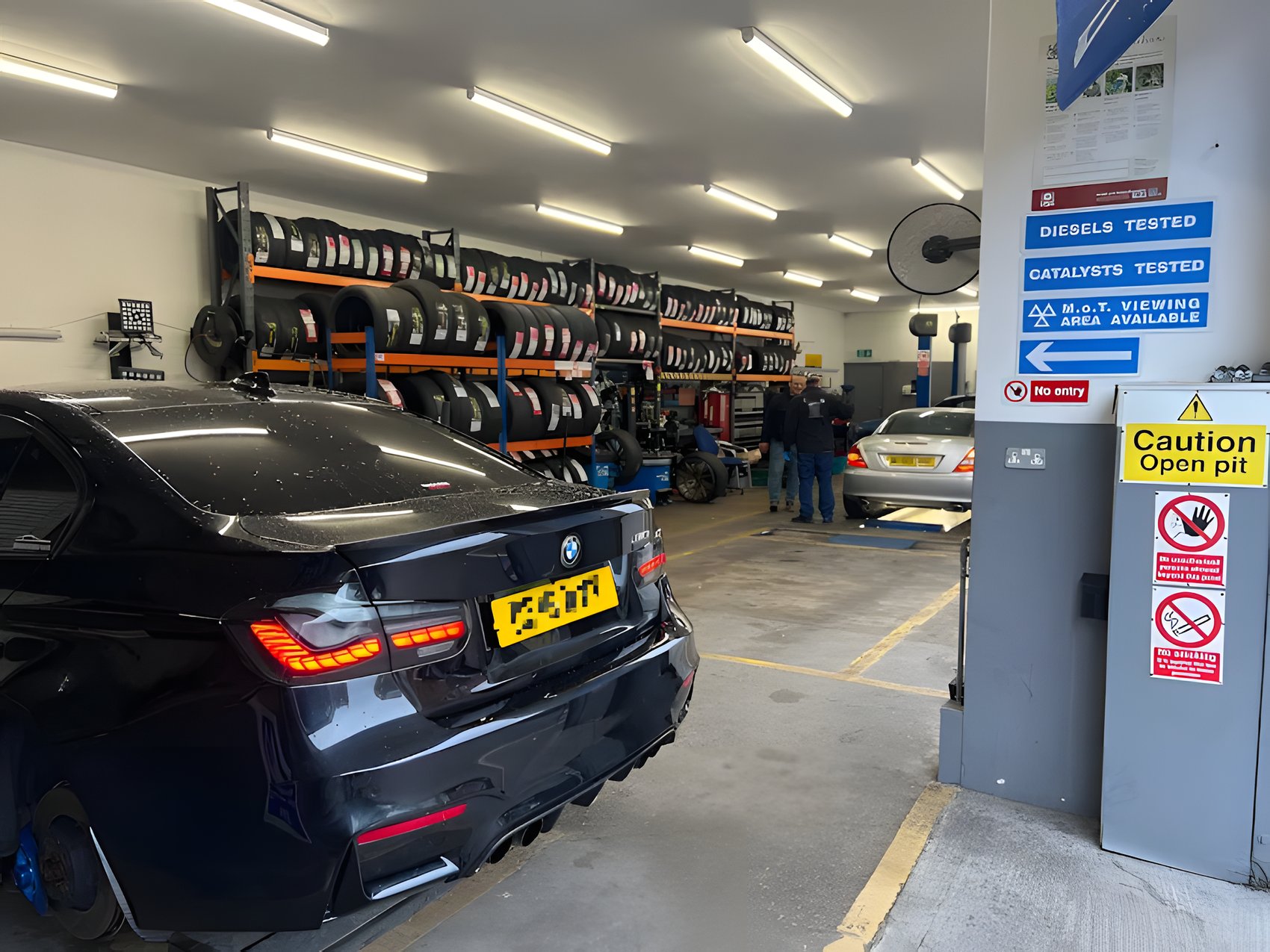 BMW M3 in the workshop bay