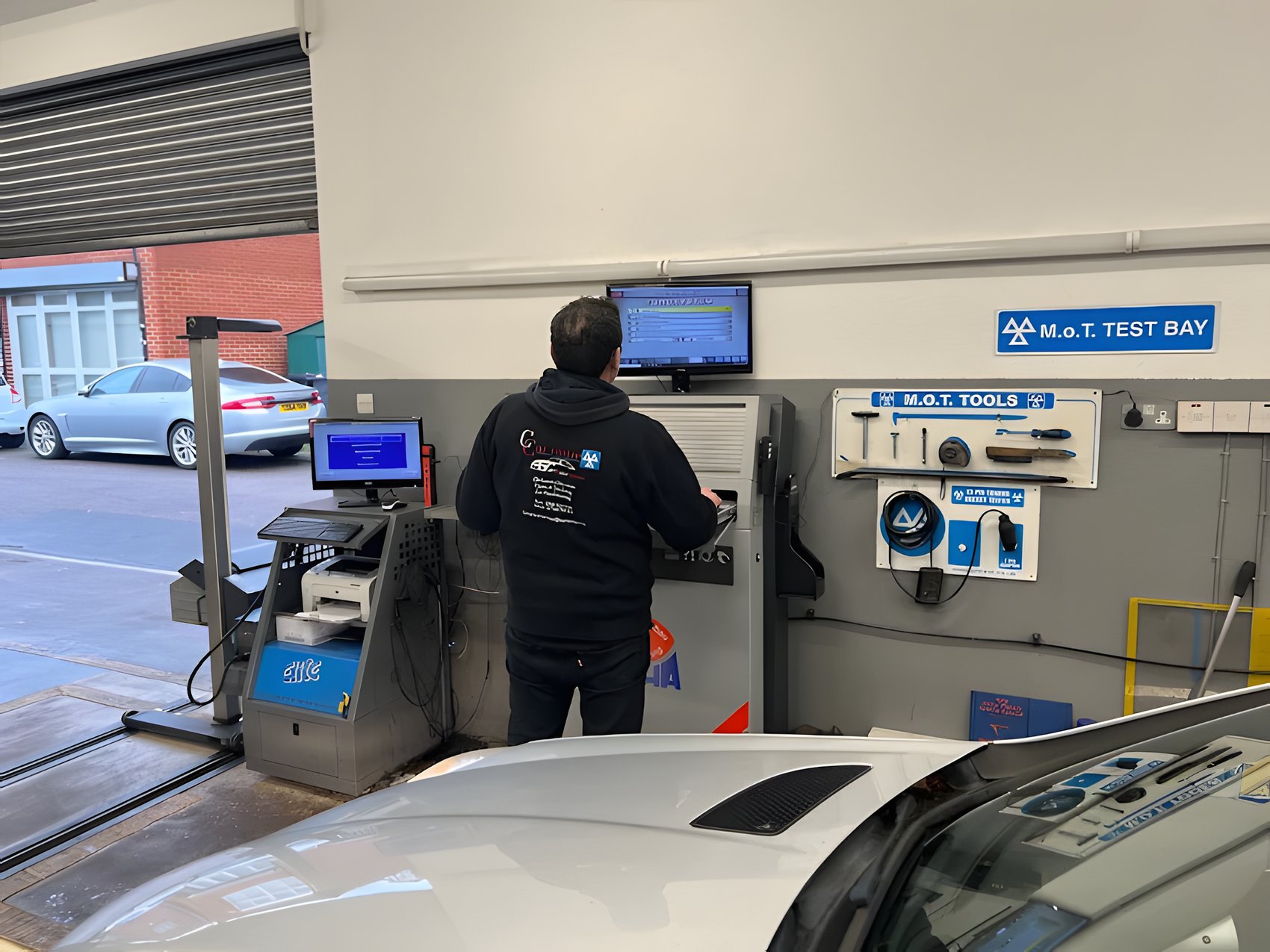 Technician at the DVSA-approved MOT test bay