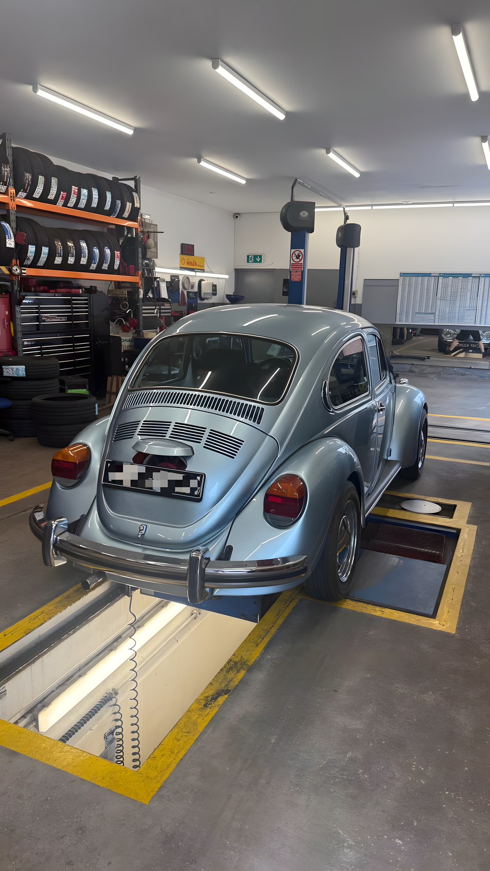 Classic car prepared for MOT and detailed inspection